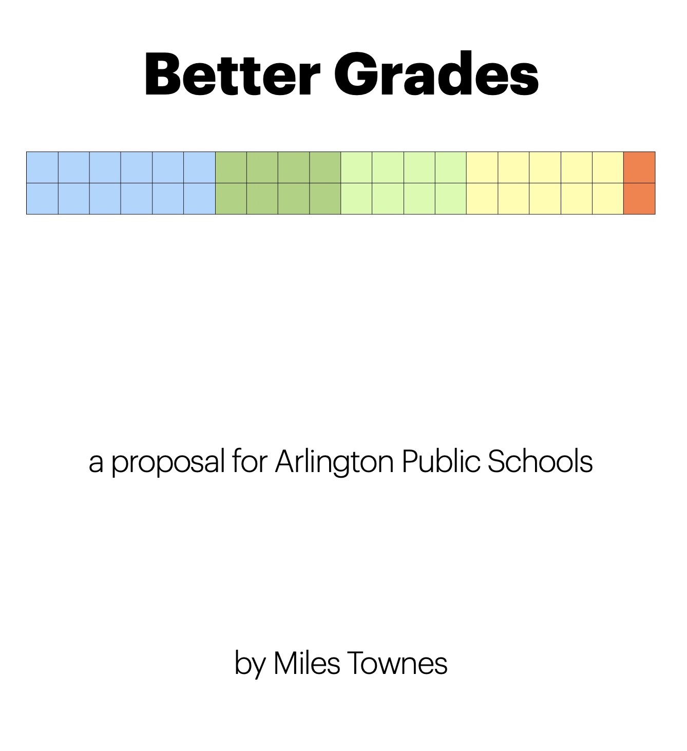 A screen capture of the cover of Better Grades with the subtitle 'A proposal for Arlington Public Schools' and the author's name.